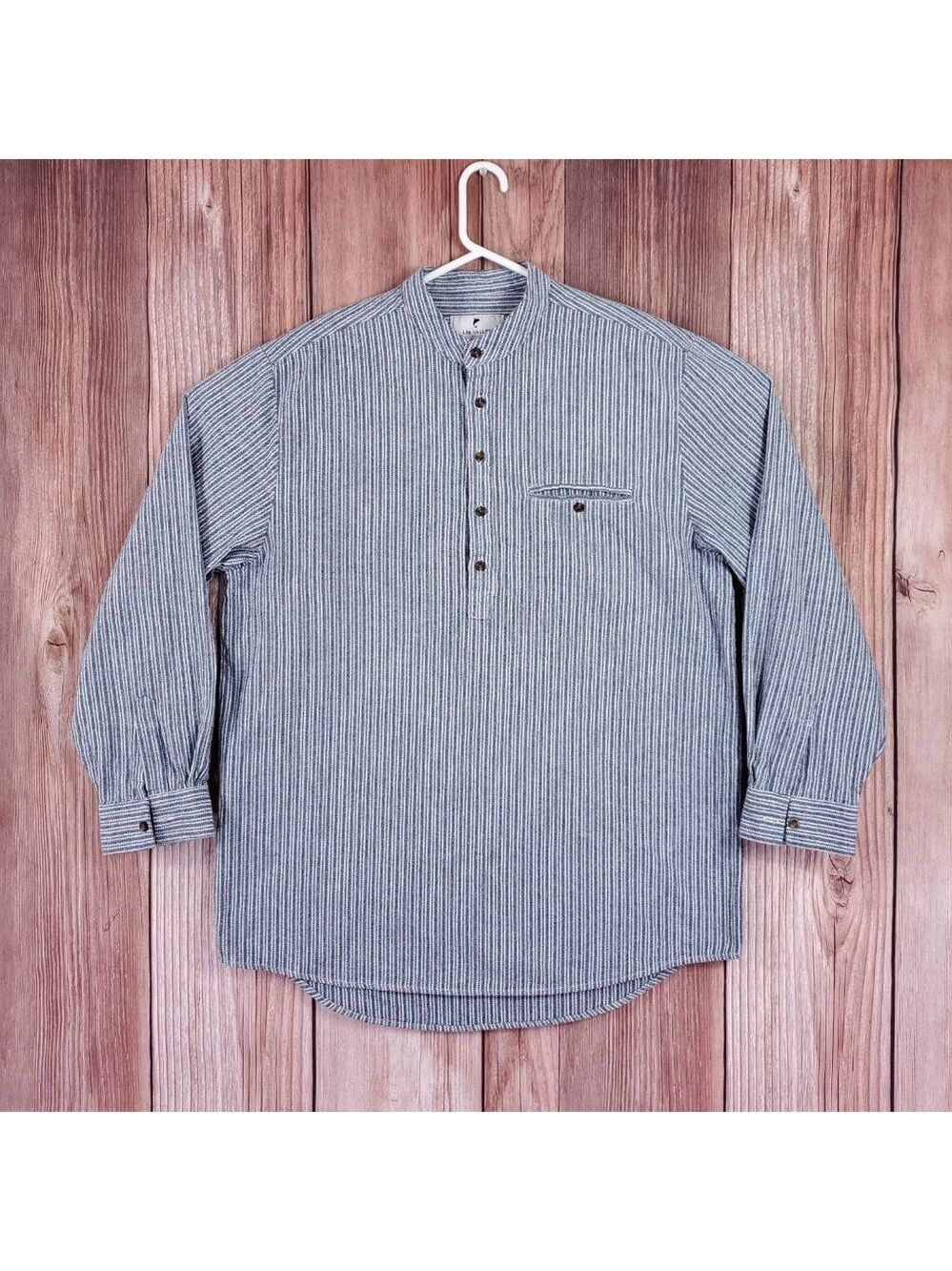 Lee Valley Ireland Mens XL Grandfather Shirt Blue White Striped Collarless